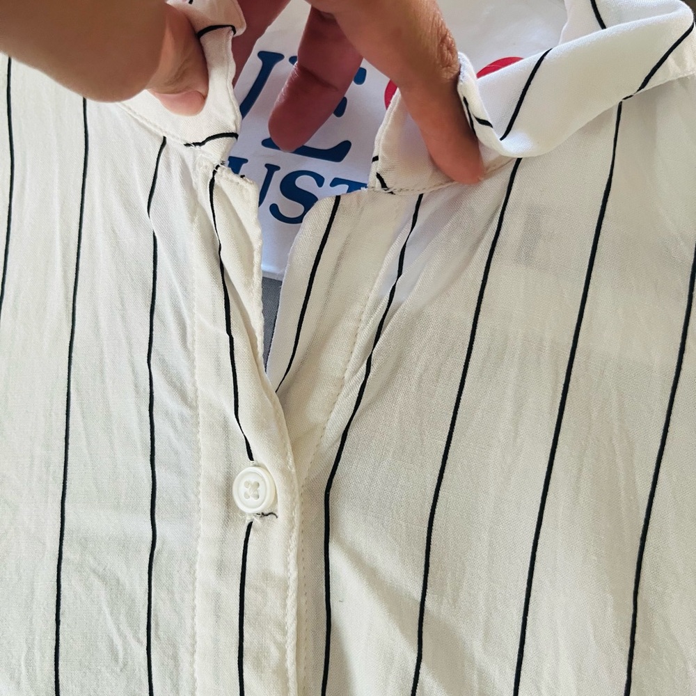 H&M White Shirt with Black Pinstripes and Blue Graphic - Picture 4 of 6